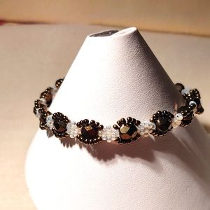 Bronze and white with glass beads